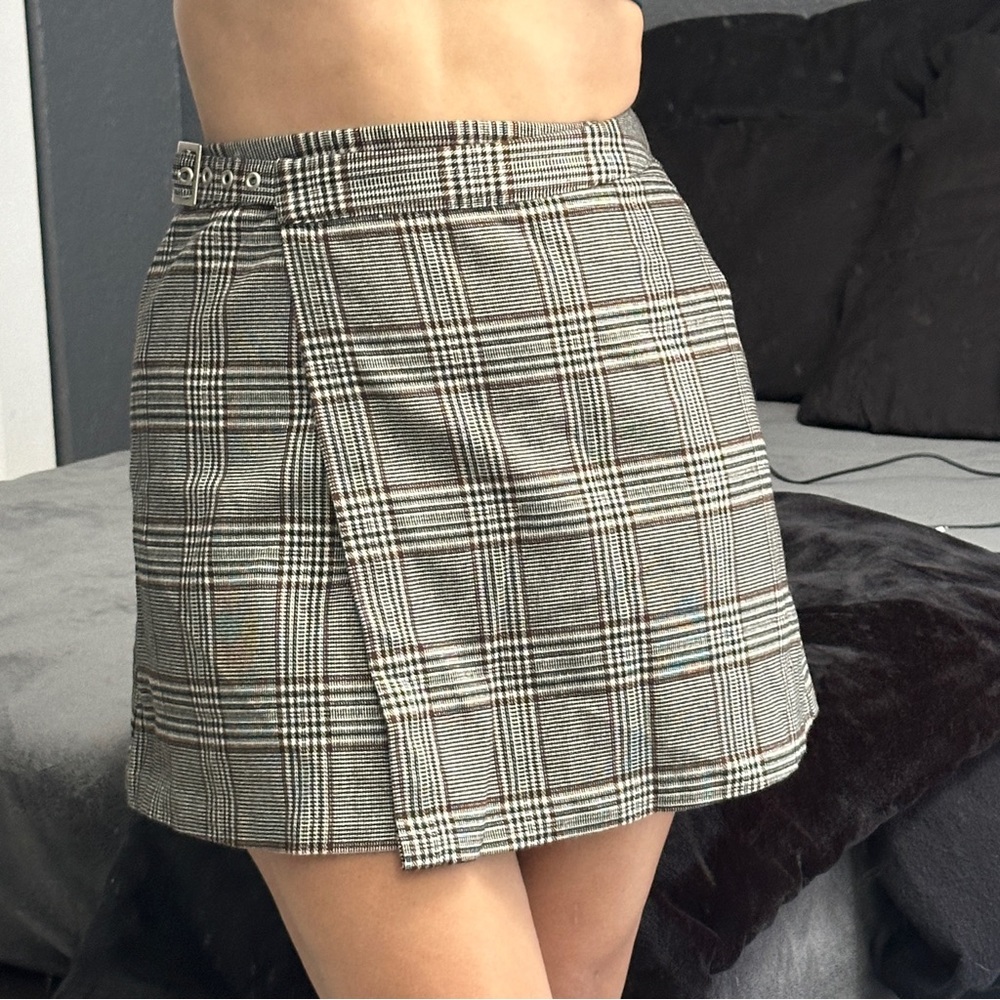 john galt, high waisted mini Plaid vintage type skirt size small